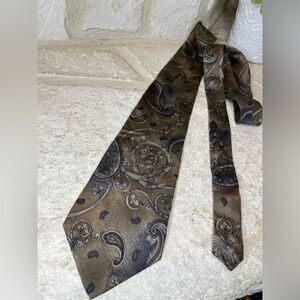Henry Grethel khaki grey blue paisley %100 silk tie